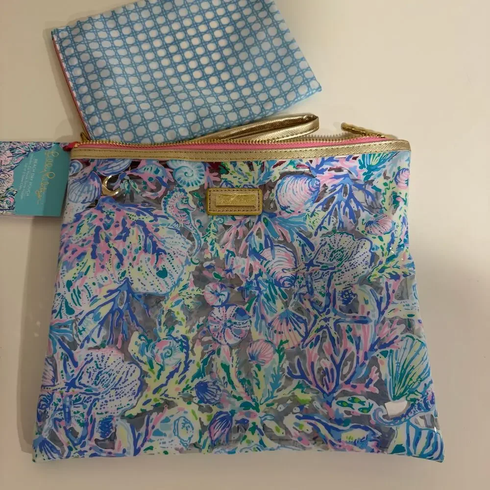 Lilly Pulitzer Soleil It On Me Beach Day Pouch Drink Hugger Coozie Towel Clips